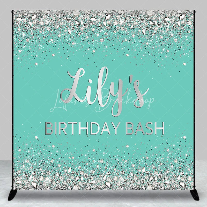Lofaris Teal and Silver Glitter Diamond Custom Birthday Backdrop Personalized Name Bash Party Decor