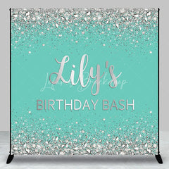 Lofaris Teal and Silver Glitter Diamond Custom Birthday Backdrop Personalized Name Bash Party Decor