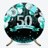 Lofaris Teal Balloons Glitter Round 50th Birthday Backdrop