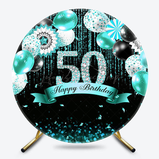 Lofaris Teal Balloons Glitter Round 50th Birthday Backdrop
