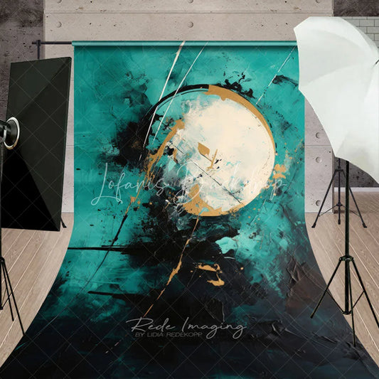 Lofaris Teal Black and Gold Abstract Textured Sweep Backdrop with Artistic Brushstrokes Modern Art Photography Background