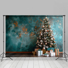 Lofaris Teal Blue Christmas Backdrop Abstract Grunge Wall Gold Ornament Photography Background Modern Holiday Tree Party Decoration