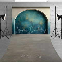 Lofaris Teal Blue Gold Abstract Textured Arched Alcove Sweep Backdrop Modern Grey Floor Photography Background