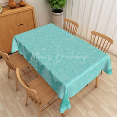 Lofaris Teal Easter Egg Line Art Rectangle Tablecloth Blue White Modern Pattern Table Cover Spring Holiday Home Decor