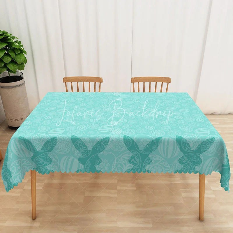 Lofaris Teal Easter Egg Line Art Rectangle Tablecloth Blue White Modern Pattern Table Cover Spring Holiday Home Decor