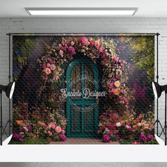 Lofaris Teal Garen Door Floral Natural Scene Spring Backdrop