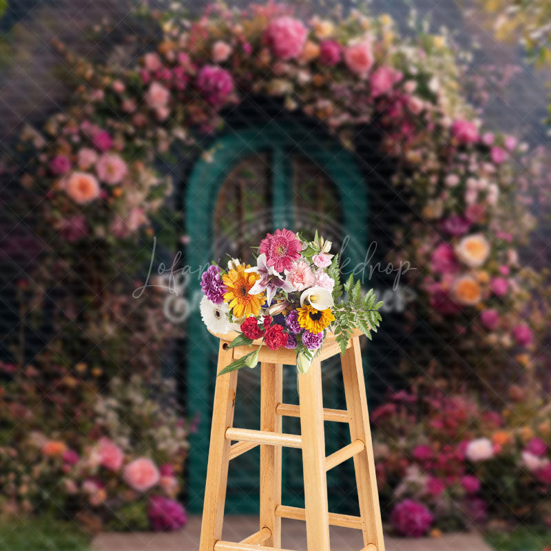 Lofaris Teal Garen Door Floral Natural Scene Spring Backdrop
