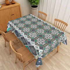 Lofaris Teal Mandala Rectangle Tablecloth Grey Geometric Lace Pattern Dining Table Cover