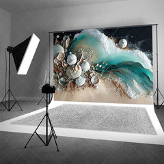 Lofaris Teal Ocean Water and White Sand Beach Backdrop Seashell Pearl Photography Background Summer Decor