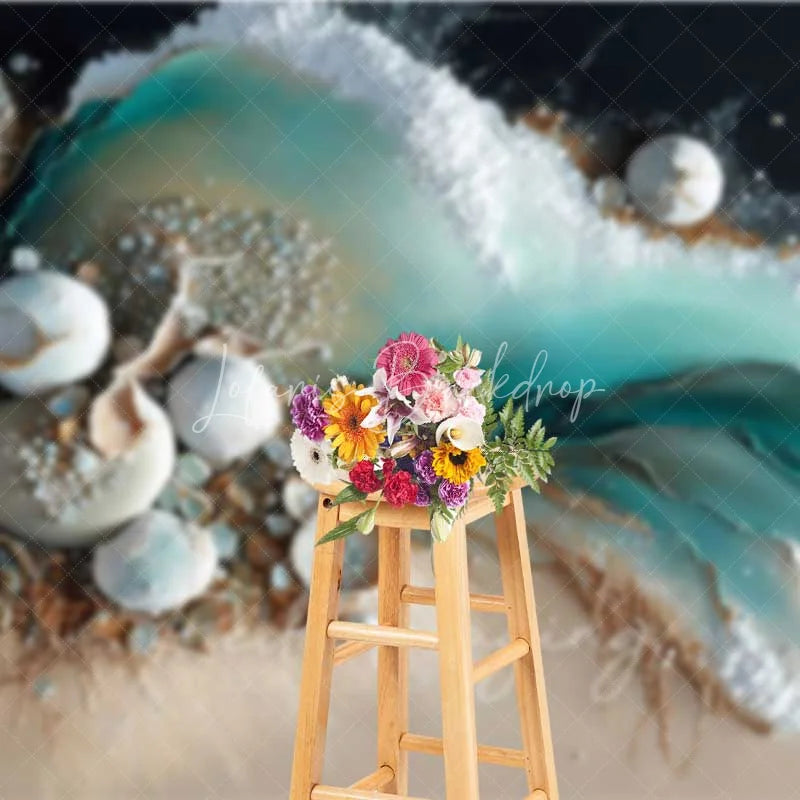 Lofaris Teal Ocean Water and White Sand Beach Backdrop Seashell Pearl Photography Background Summer Decor