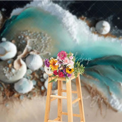 Lofaris Teal Ocean Water and White Sand Beach Backdrop Seashell Pearl Photography Background Summer Decor