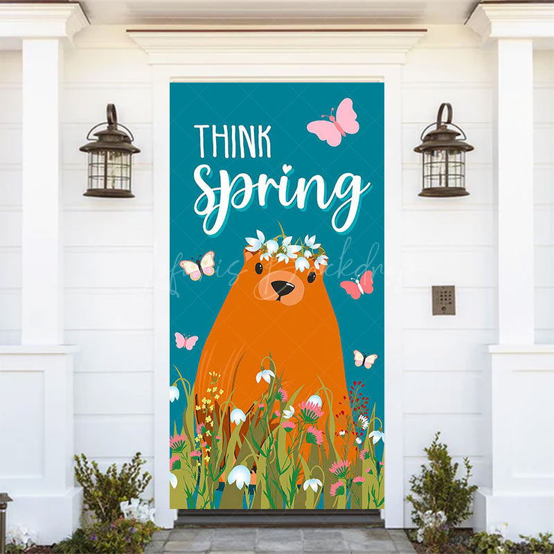 Lofaris Teal Think Spring Butterfly Groundhog Day Door Cover