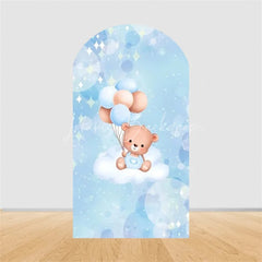Lofaris Teddy Bear Arch Backdrop Sleeping on Moon Blue Clouds Baby Shower Decor Boy 1st Birthday Prop