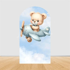 Lofaris Teddy Bear Arch Backdrop Sleeping on Moon Blue Clouds Baby Shower Decor Boy 1st Birthday Prop