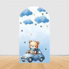 Lofaris Teddy Bear Arch Backdrop Sleeping on Moon Blue Clouds Baby Shower Decor Boy 1st Birthday Prop