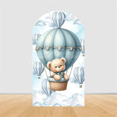 Lofaris Teddy Bear Arch Backdrop Sleeping on Moon Blue Clouds Baby Shower Decor Boy 1st Birthday Prop