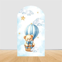 Lofaris Teddy Bear Arch Backdrop Sleeping on Moon Blue Clouds Baby Shower Decor Boy 1st Birthday Prop