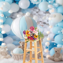 Lofaris Teddy Bear Baby Blue Hotair Balloon Photo Backdrop