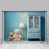 Lofaris Teddy Bear Cake Smash Photography Backdrop Blue Nursery Room with Armoire Boys First Birthday Studio Photo Prop