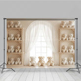 Lofaris Teddy Bear Cake Smash Photography Backdrop Vintage Nursery with Bookshelves We Can Bearly Wait Photo Prop Decor