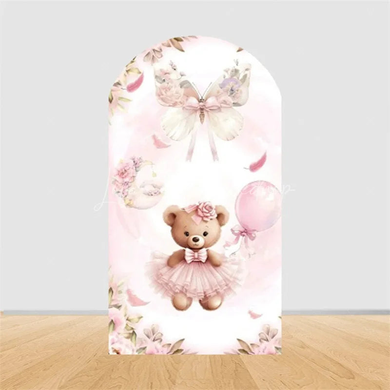 Lofaris Teddy Bear Hot Air Balloon Arch Backdrop Girl Baby Shower Decor Pink Airplane Adventure Theme Party