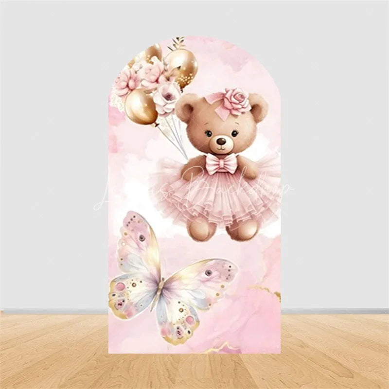 Lofaris Teddy Bear Hot Air Balloon Arch Backdrop Girl Baby Shower Decor Pink Airplane Adventure Theme Party