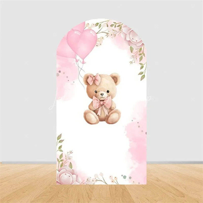 Lofaris Teddy Bear Hot Air Balloon Arch Backdrop Girl Baby Shower Decor Pink Airplane Adventure Theme Party