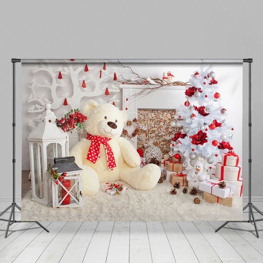 Lofaris Teddy Bear Leather Tree Stacks Christmas Backdrop