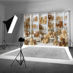 Lofaris Teddy Bear Room Photography Backdrop Nursery Bookshelf Full of Bears We Can Bearly Wait Baby Shower Cake Smash