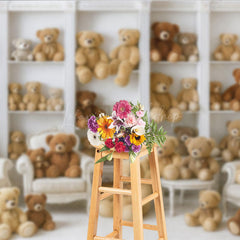 Lofaris Teddy Bear Room Photography Backdrop Nursery Bookshelf Full of Bears We Can Bearly Wait Baby Shower Cake Smash