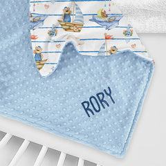 Lofaris Teddy Bear Sailing Whales Minky Baby Blanket For Boys
