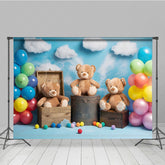 Lofaris Teddy Bear Sky Balloon Sweet Cake Smash Backdrop