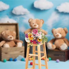 Lofaris Teddy Bear Sky Balloon Sweet Cake Smash Backdrop