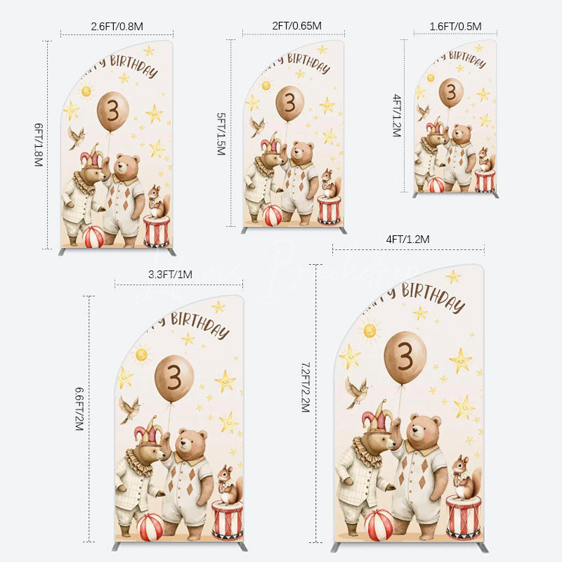 Lofaris Teddy Circus Happy Birthday Cartoon Half Moon Arch Backdrop
