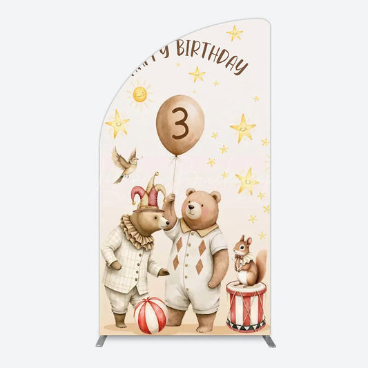 Lofaris Teddy Circus Happy Birthday Cartoon Half Moon Arch Backdrop