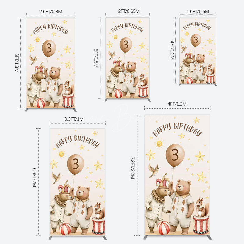 Lofaris Teddy Circus Happy Birthday Cartoon Rectangle Backdrop