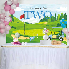 Lofaris Tee Time for Two Boys Birthday Backdrop Blue and Green Golf Course Scenery Summer Sports Themed Party Photo Prop
