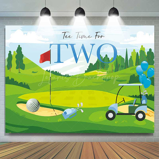 Lofaris Tee Time for Two Boys Birthday Backdrop Blue and Green Golf Course Scenery Summer Sports Themed Party Photo Prop