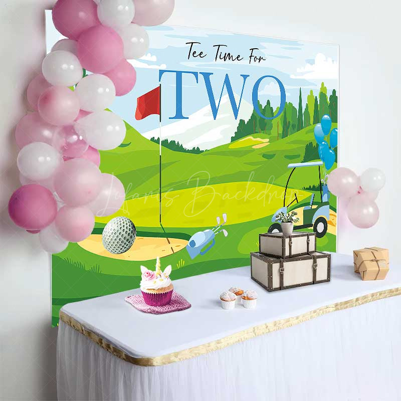 Lofaris Tee Time for Two Boys Birthday Backdrop Blue and Green Golf Course Scenery Summer Sports Themed Party Photo Prop