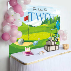 Lofaris Tee Time for Two Boys Birthday Backdrop Blue and Green Golf Course Scenery Summer Sports Themed Party Photo Prop