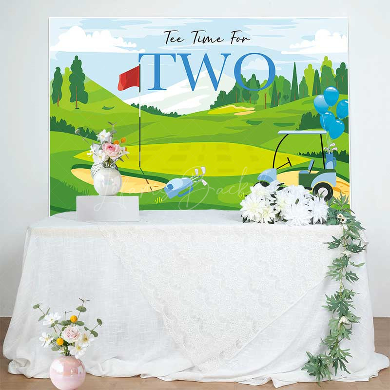 Lofaris Tee Time for Two Boys Birthday Backdrop Blue and Green Golf Course Scenery Summer Sports Themed Party Photo Prop