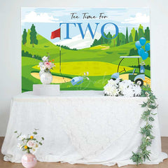 Lofaris Tee Time for Two Boys Birthday Backdrop Blue and Green Golf Course Scenery Summer Sports Themed Party Photo Prop