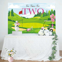 Lofaris Tee Time for Two Girls Birthday Backdrop Pink and Green Golf Course Scenery Summer Sports Themed Party Photo Prop