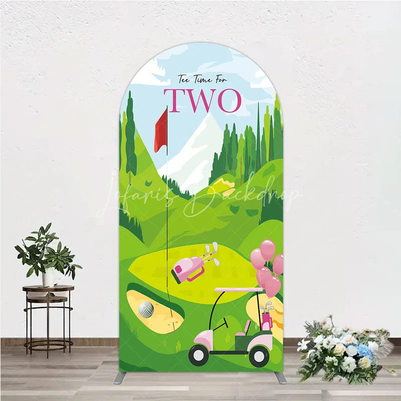 Lofaris Tee Time For Two Golf Birthday Arch Backdrop Pink Cart and Mountain Landscape Girls 2nd