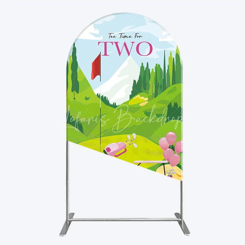 Lofaris Tee Time For Two Golf Birthday Arch Backdrop Pink Cart and Mountain Landscape Girls 2nd