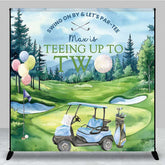 Lofaris Teeing Up to Two Birthday Backdrop Custom Name Boys Blue Golf Cart Swing on By and Let’s Par tee Banner