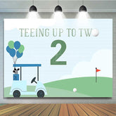 Lofaris Teeing Up to Two Golf Themed Birthday Boys 2nd Bday Party Backdrop Blue and Green Cart Scenery Banner