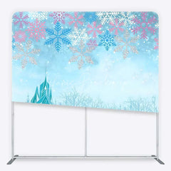 Lofaris Tension Fabric Backdrop Blue Winter Ice Castle Snowflake Princess Party Decor