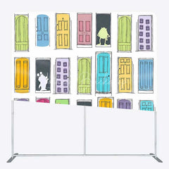 Lofaris Tension Fabric Backdrop Cartoon Colorful Doors Monster World Adventure Kids Birthday Background