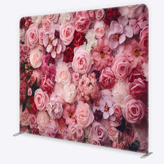 Lofaris Tension Fabric Backdrop Pink Rose Flower Wall Romantic Floral Bloom Pillowcase Background Wedding Valentine Decor